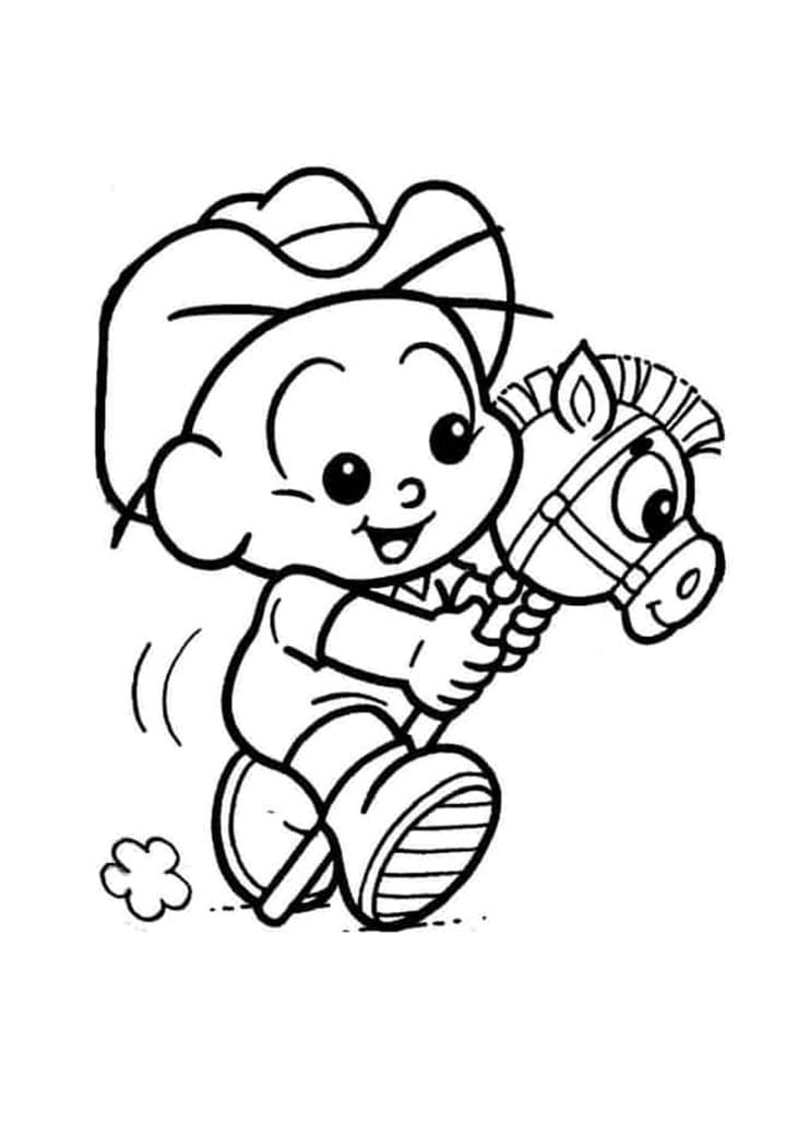 Desenho Do Cebolinha Fofo Brincando Com Cavalinho De Pau Para Colorir