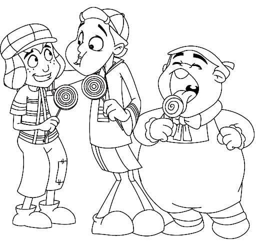 Desenho De Chaves Kiko e Inhonho Com Pirulito Para Colorir