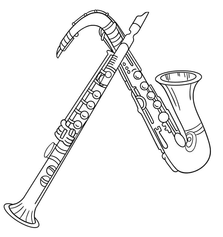 Desenho De Saxofone e Clarinete Para Colorir