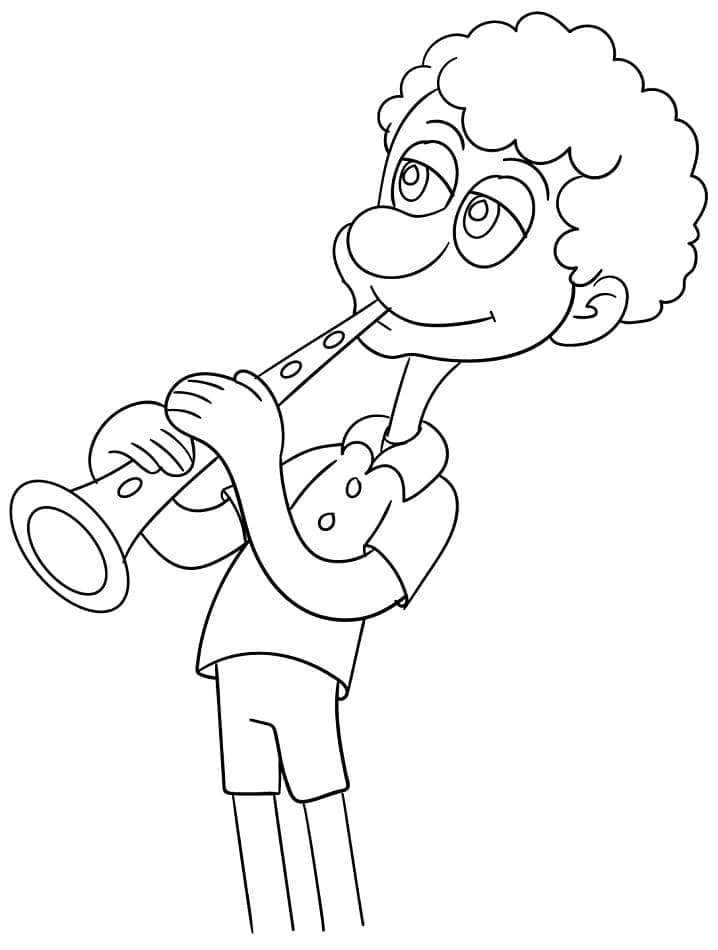 Desenho De Um Menino Tocando Clarinete Para Colorir