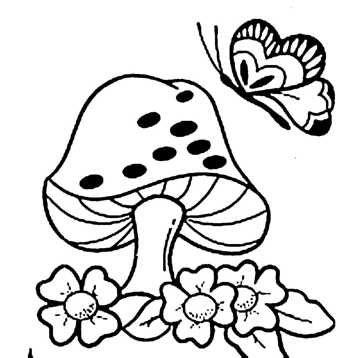 Desenho Cogumelo e Borboleta Para Colorir