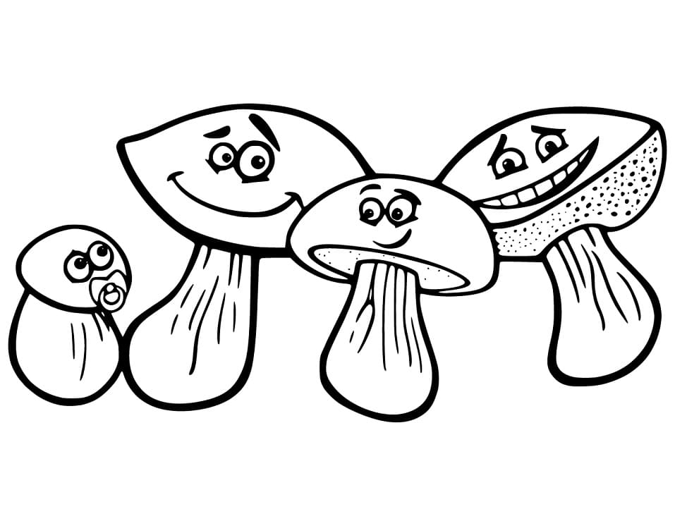 Desenho Cogumelos Engracados Para Colorir