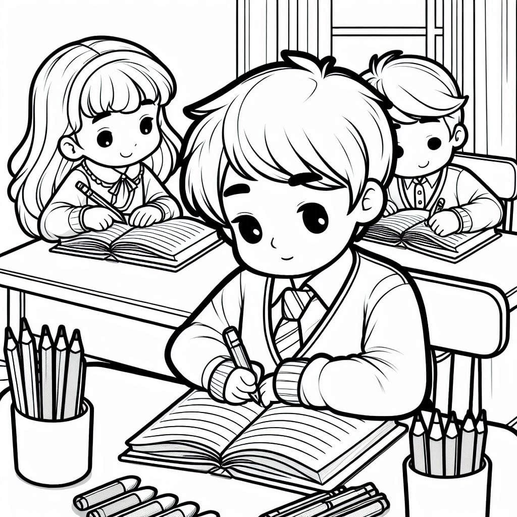 Desenho De As crianças estão Estudando Para Colorir
