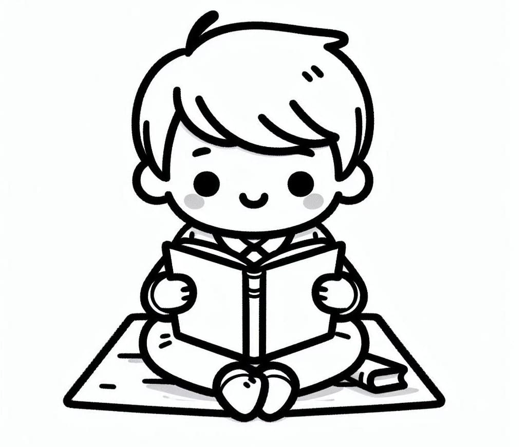 Desenho De Menino Lendo Para Colorir