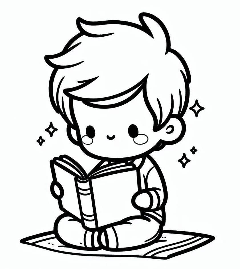 Desenho De Menino está Lendo Para Colorir