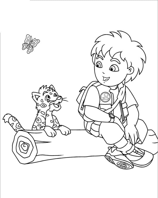 Desenho Diego e Baby Jaguar Para Colorir