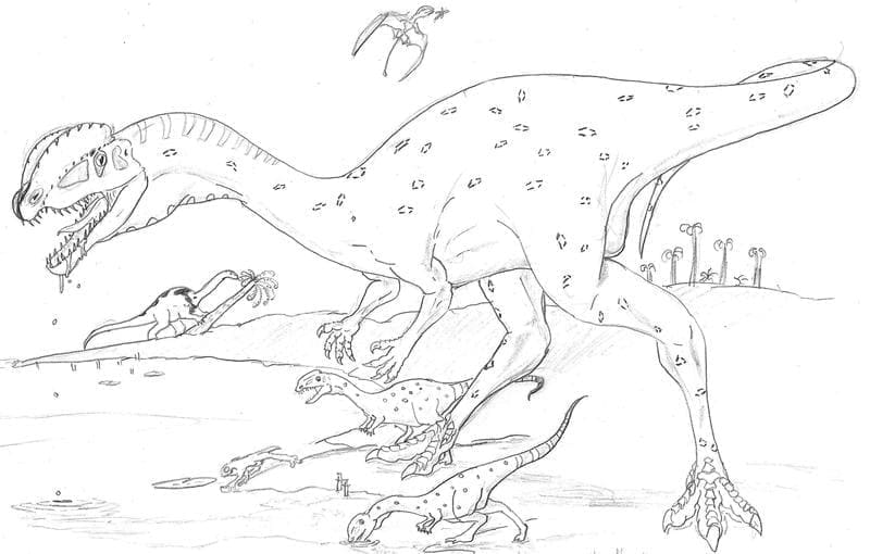 Desenho De Dilofossauro Imprimivel grátis Para Colorir