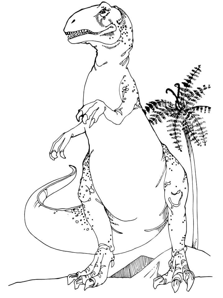 Desenho De Alossauro e vegetação Para Colorir e Imprimir
