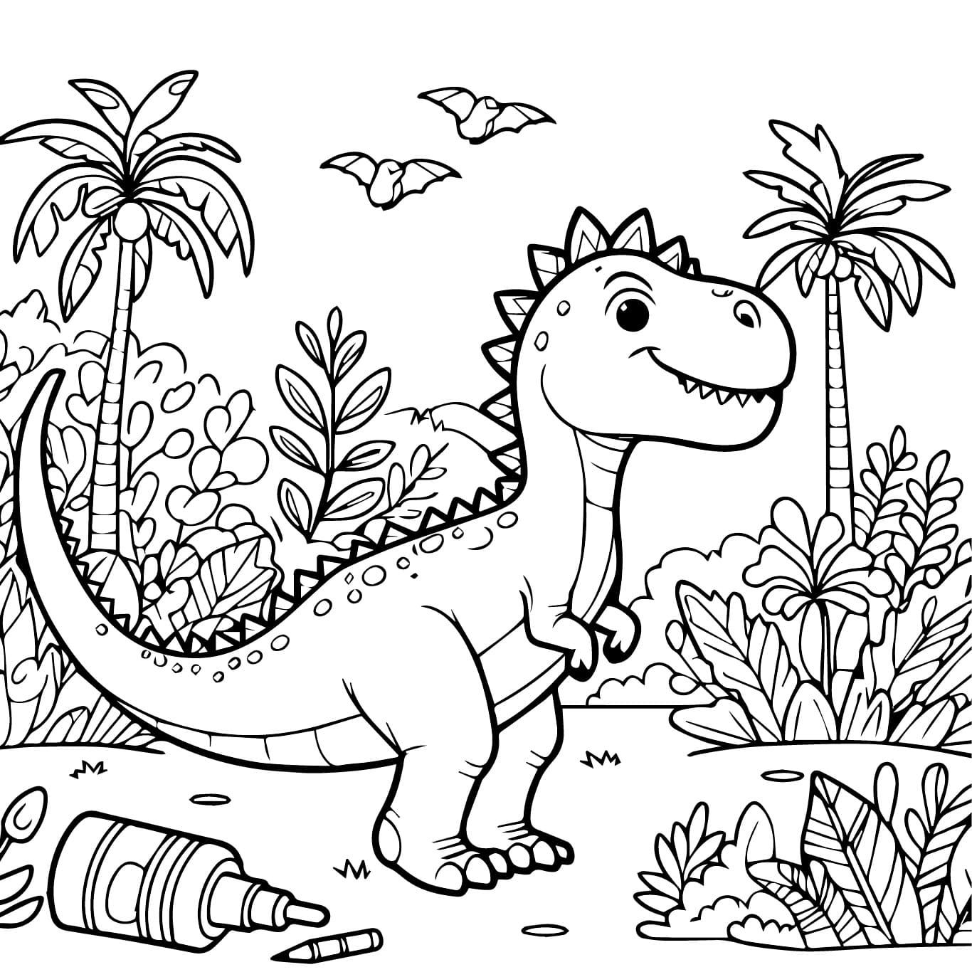 Desenho De Um Dinossauro Sorridente Para Colorir