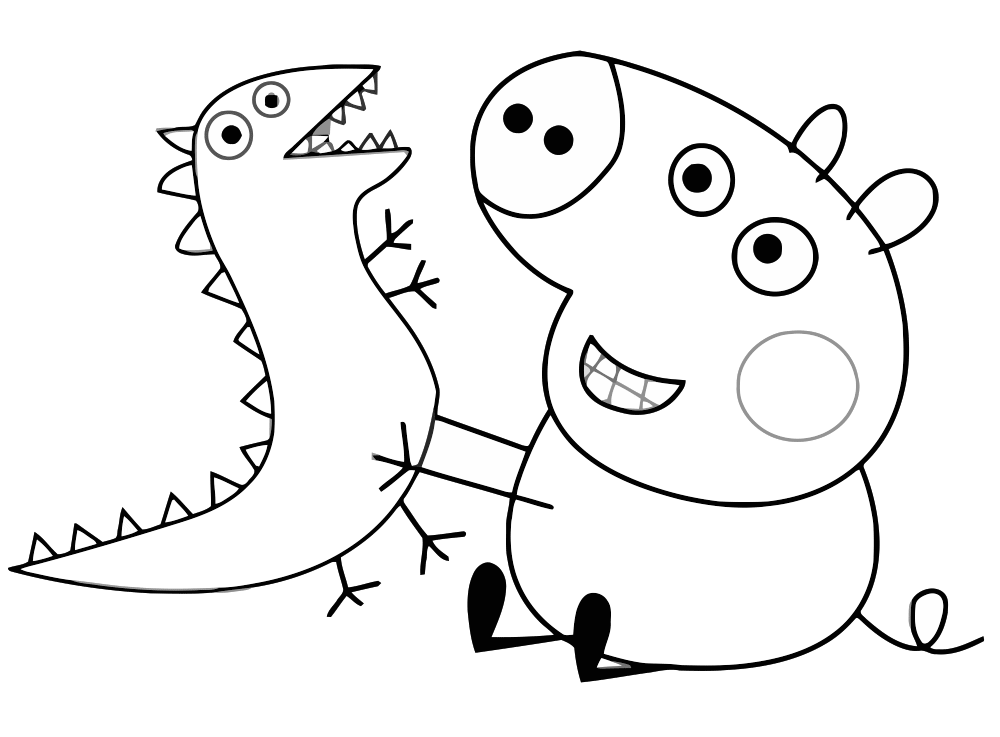 Desenho De Peppa Pig Brincando Com Dinossauro De pelúcia Para Colorir
