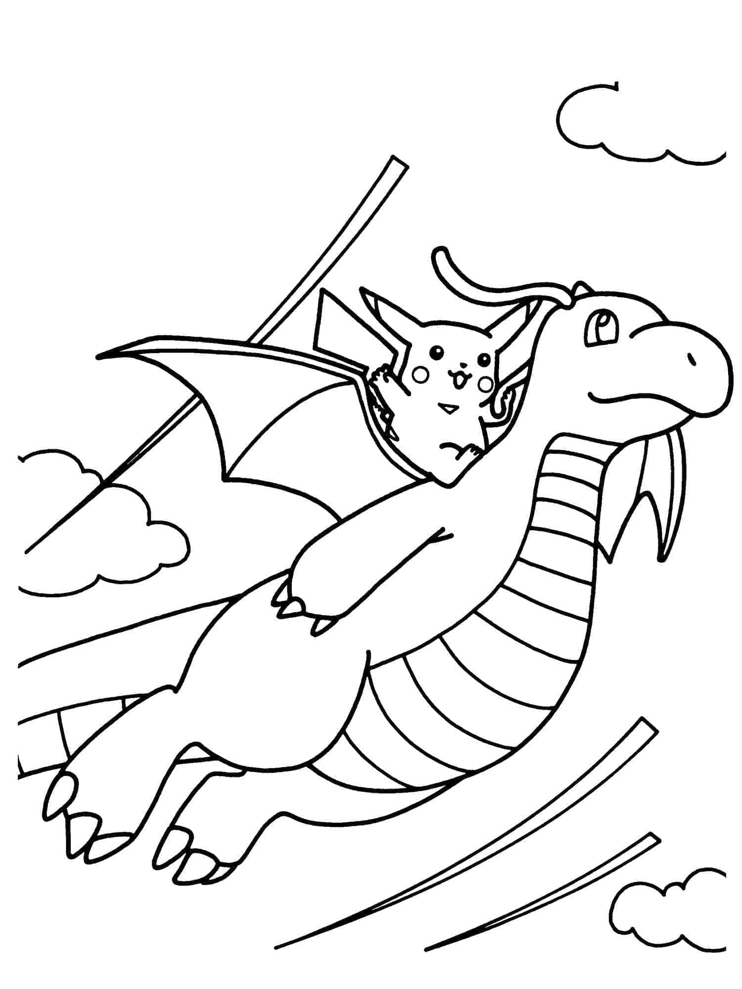 Desenho De Pikachu e Dragonite Para Colorir