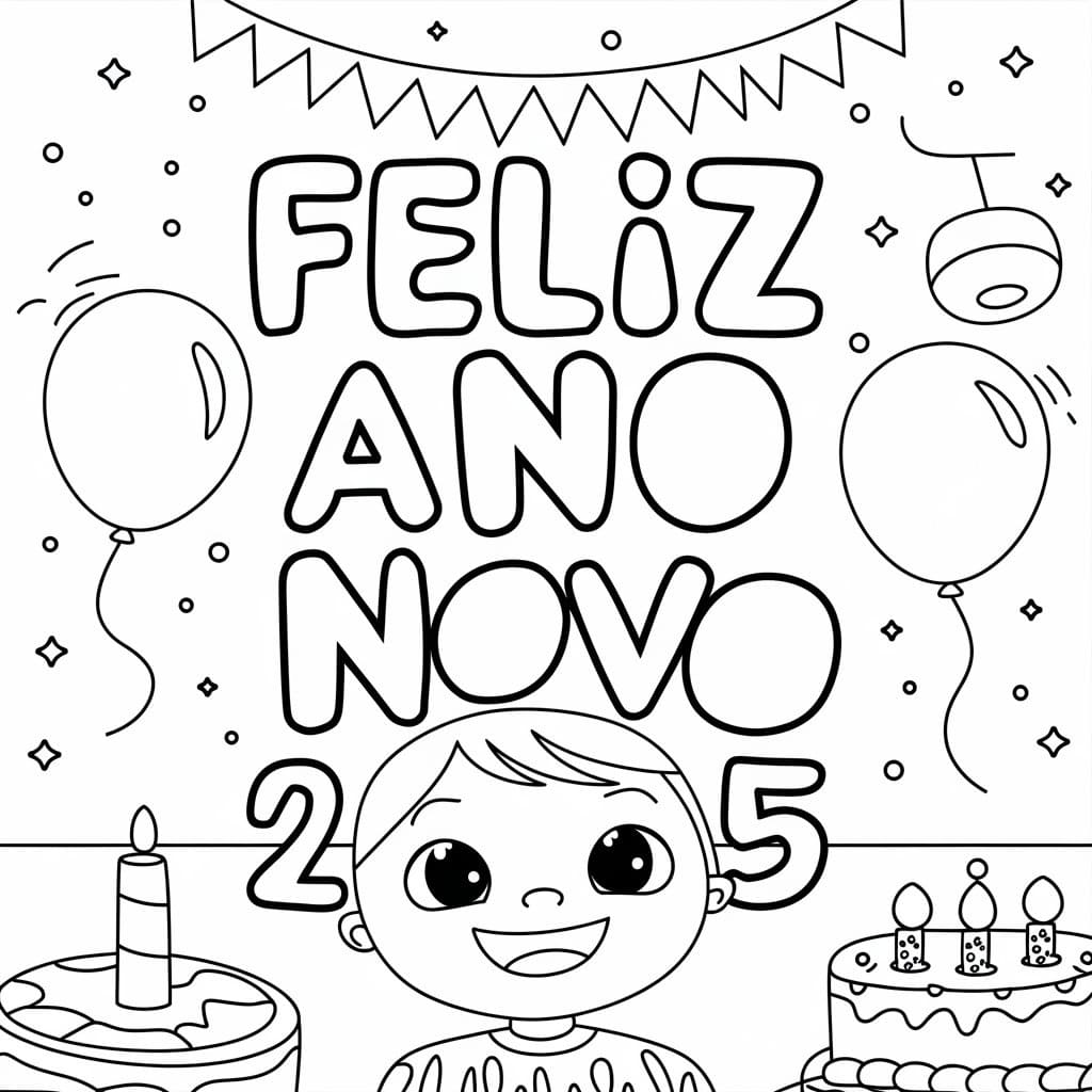 Feliz Ano Novo 2025 para Colorir
