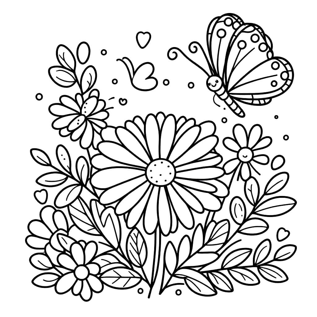 Desenho De Margarida e Borboleta Para Colorir