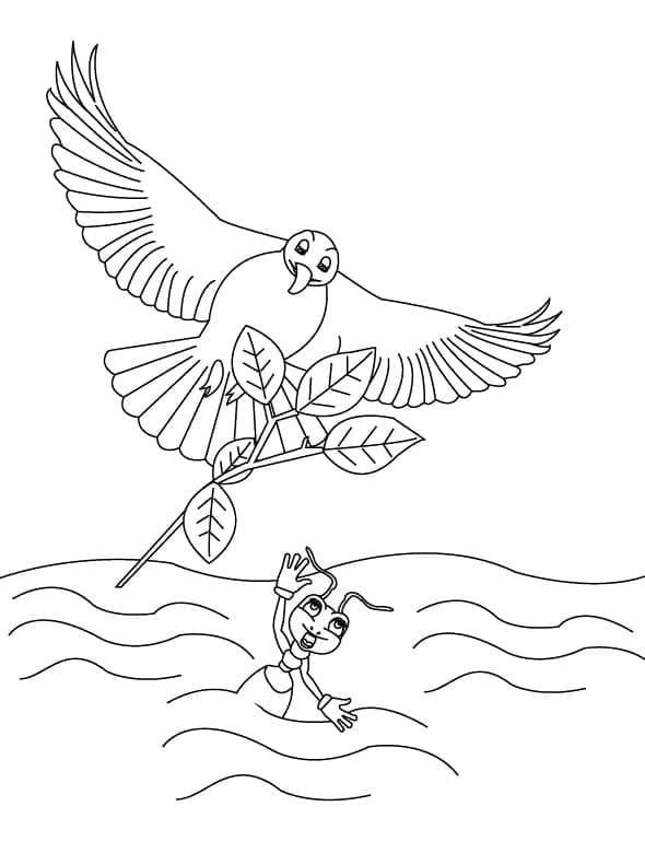 Desenho De pássaro e formigá Para Colorir