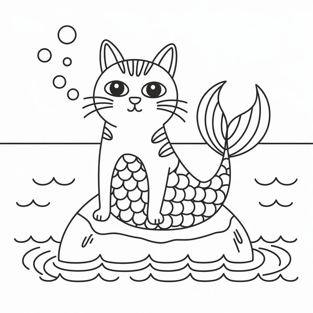 Desenho De Gato Sereia Para crianças De 1 Ano Para Colorir