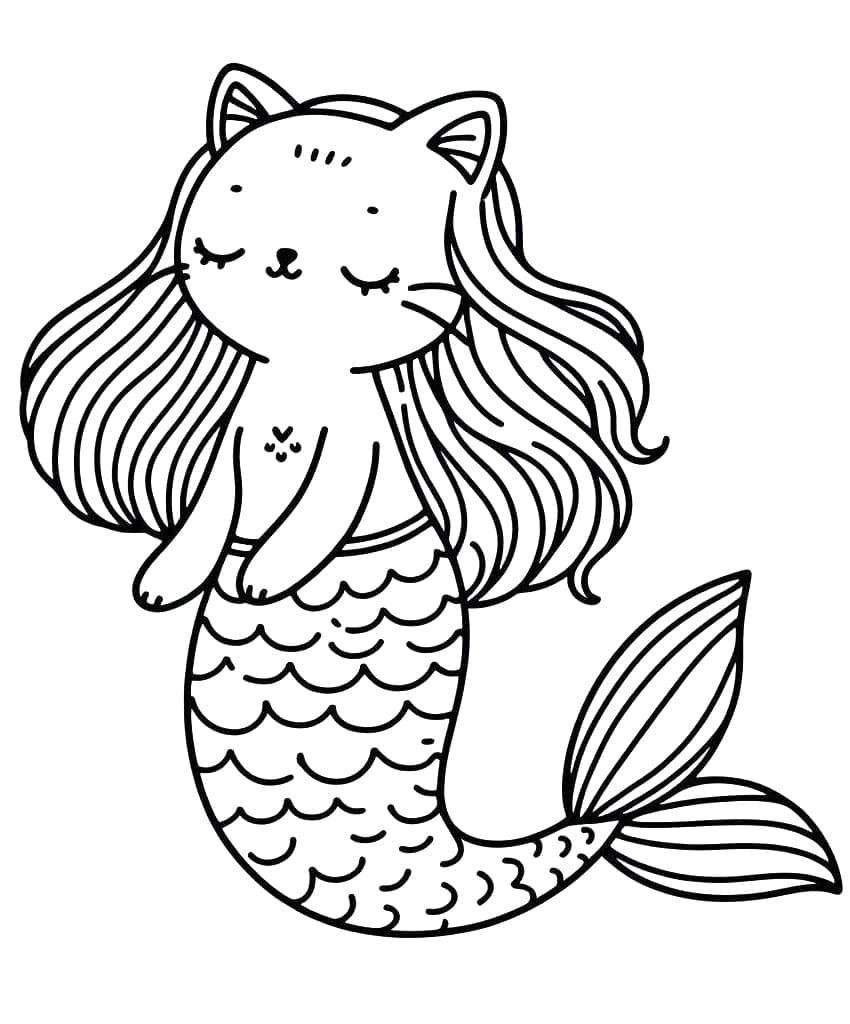 Desenho De Pintura De Gato Sereia Para Colorir