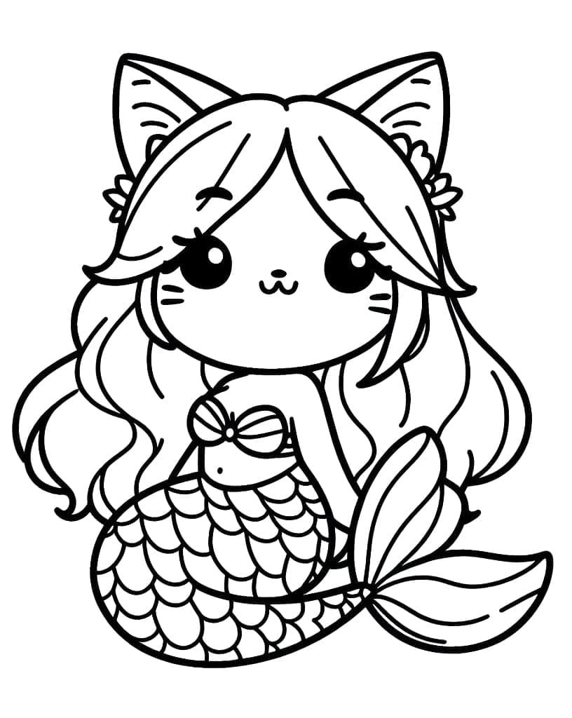 Gato Sereia para Colorir