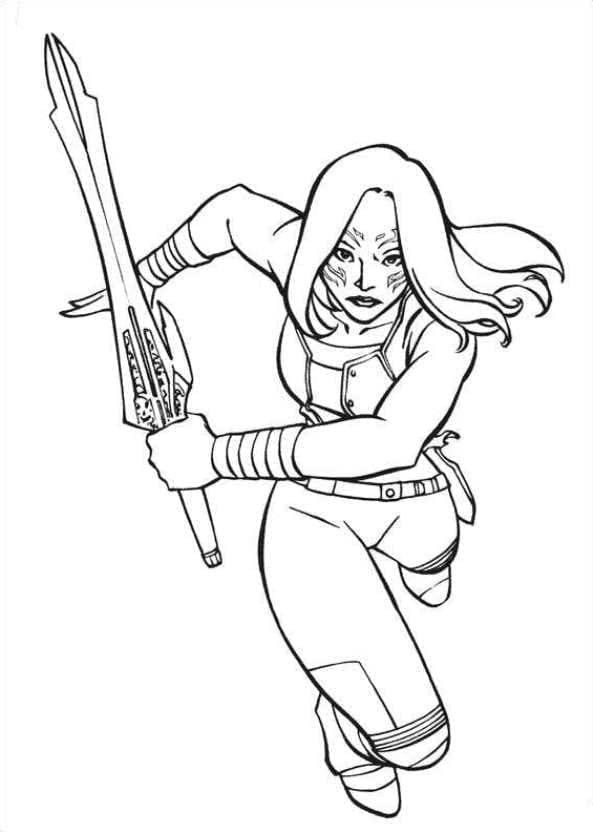 Desenho De Gamora corrê Para A Luta Para Colorir