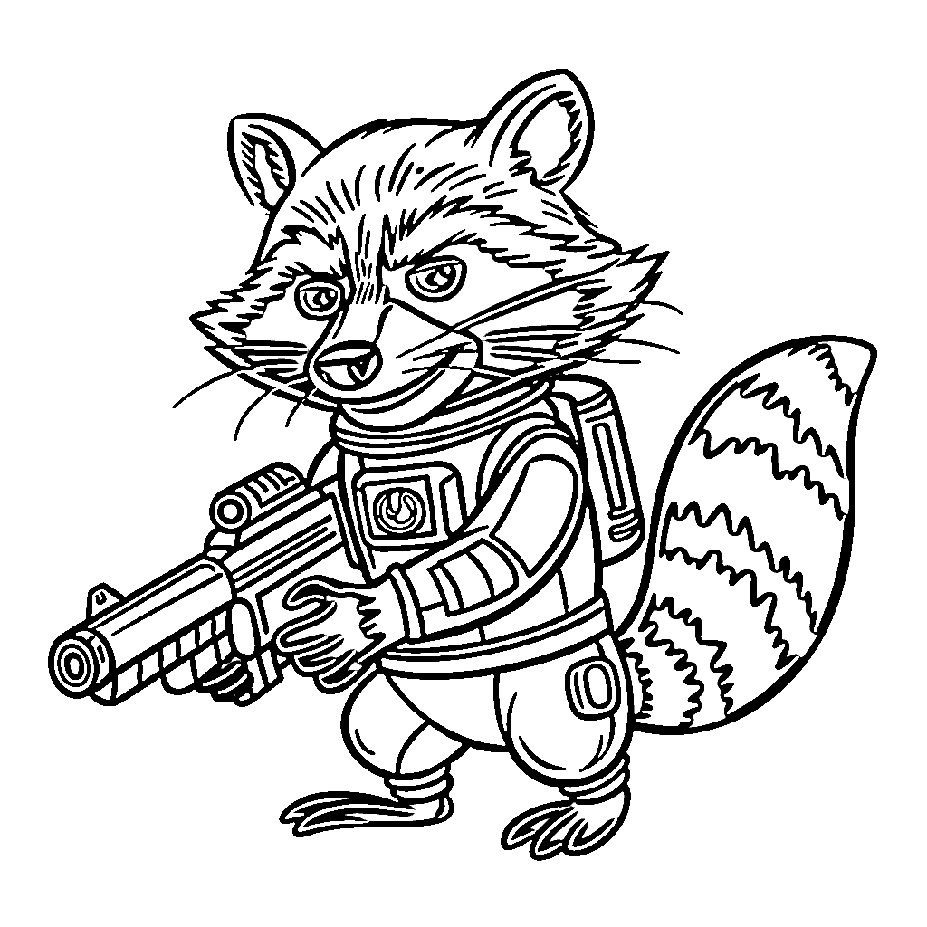 Desenho De Rocket Raccoon segurá armá Para Colorir
