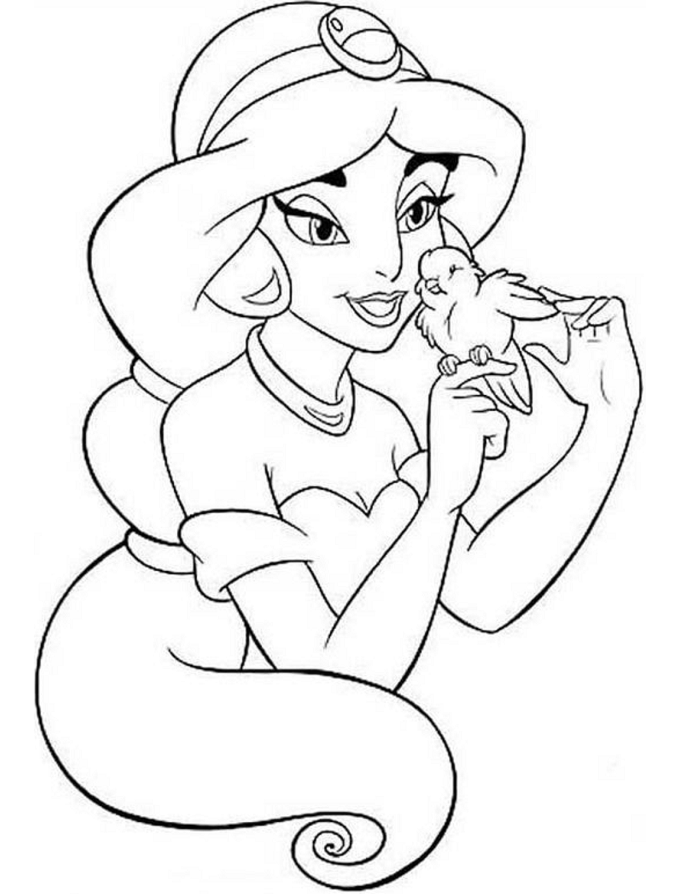 Desenho De Princesa Jasmine e pássaro Formato Pdf Para Colorir
