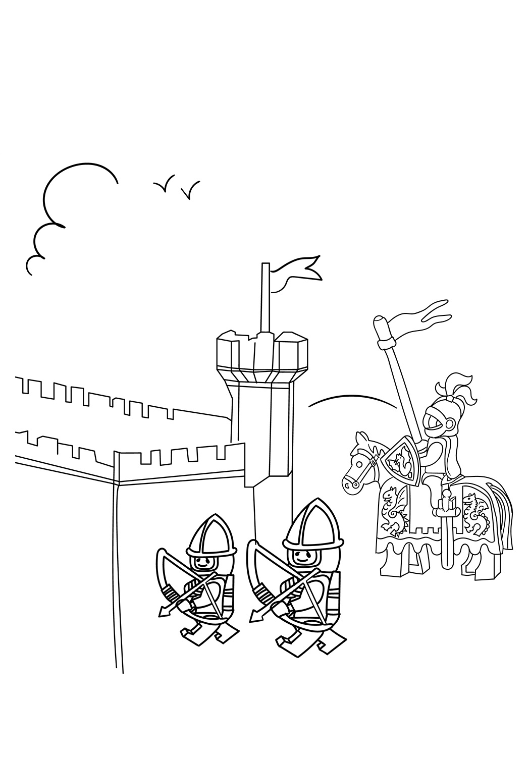 Desenho de Lego Knight Entrando em Castelo Medieval para Colorir