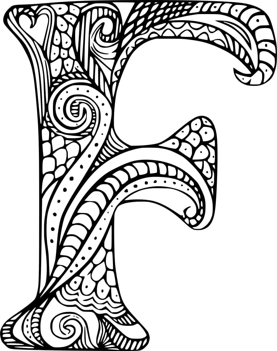 Desenho De Zentangle Letra F Para Colorir