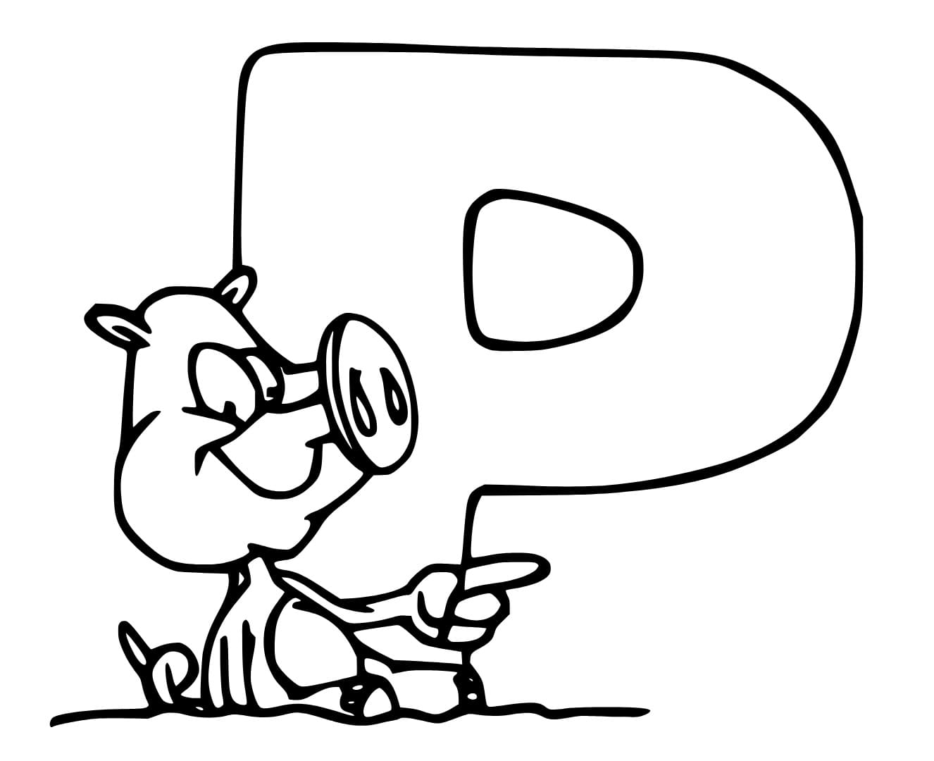 Desenho De Letra P e Para Porco Para Colorir