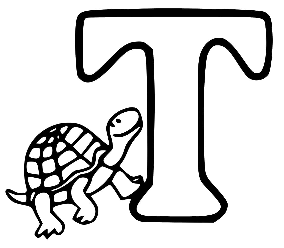 Desenho De Letra T e Para Tartaruga Para Colorir