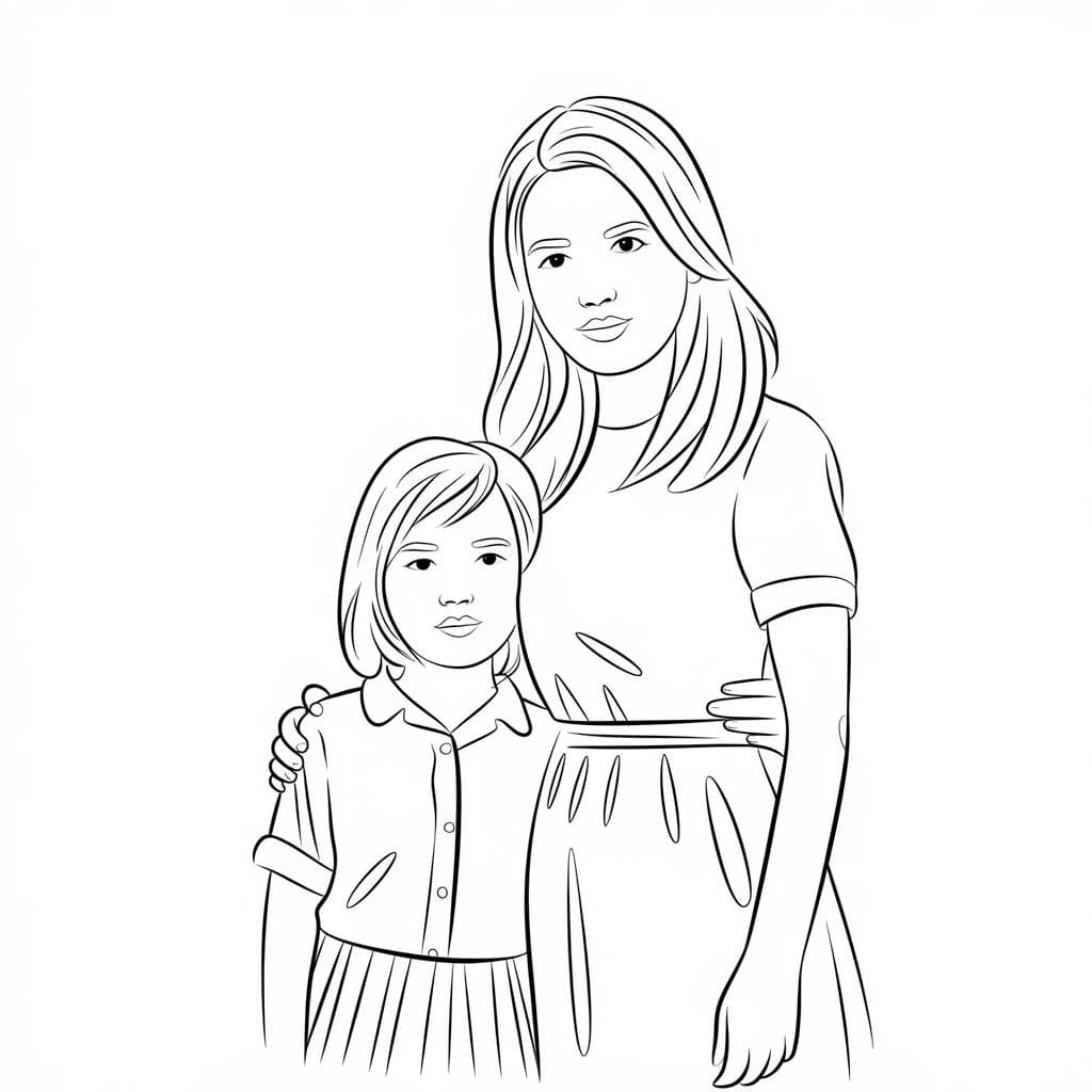 Desenho De Filha e mãe Para Colorir