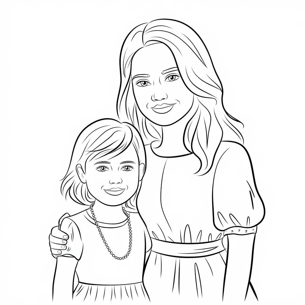 Desenho De mãe e Filha grátis Para Colorir