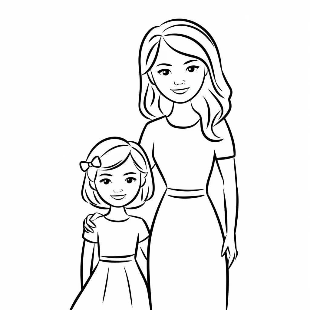 Desenho De mãe e Filha Para crianças De 5 Ano Para Colorir