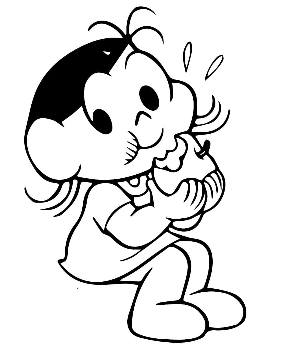 Desenho De Magali e maçã Para Colorir