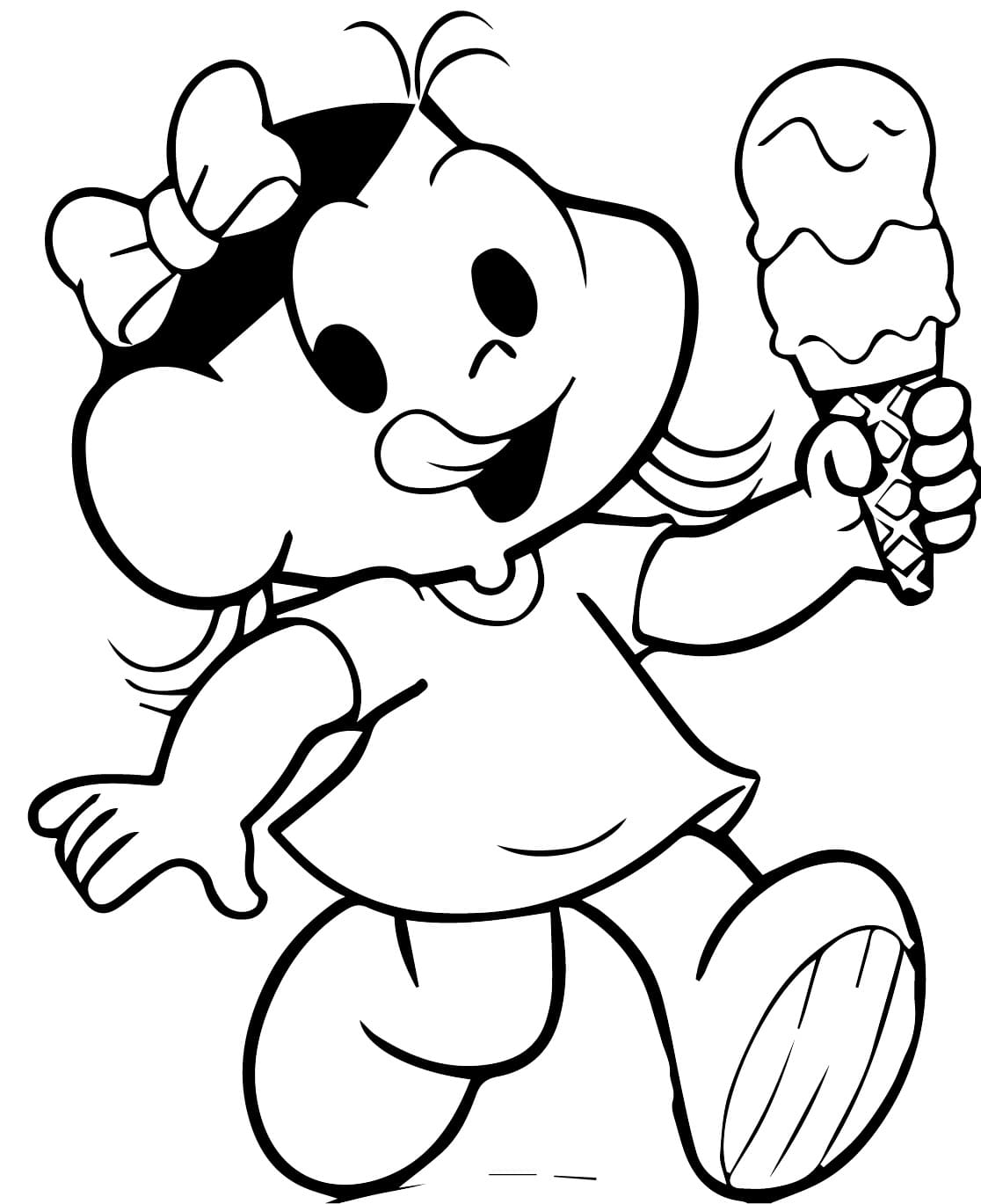 Desenho De Magali e Um Sorvete Para Colorir