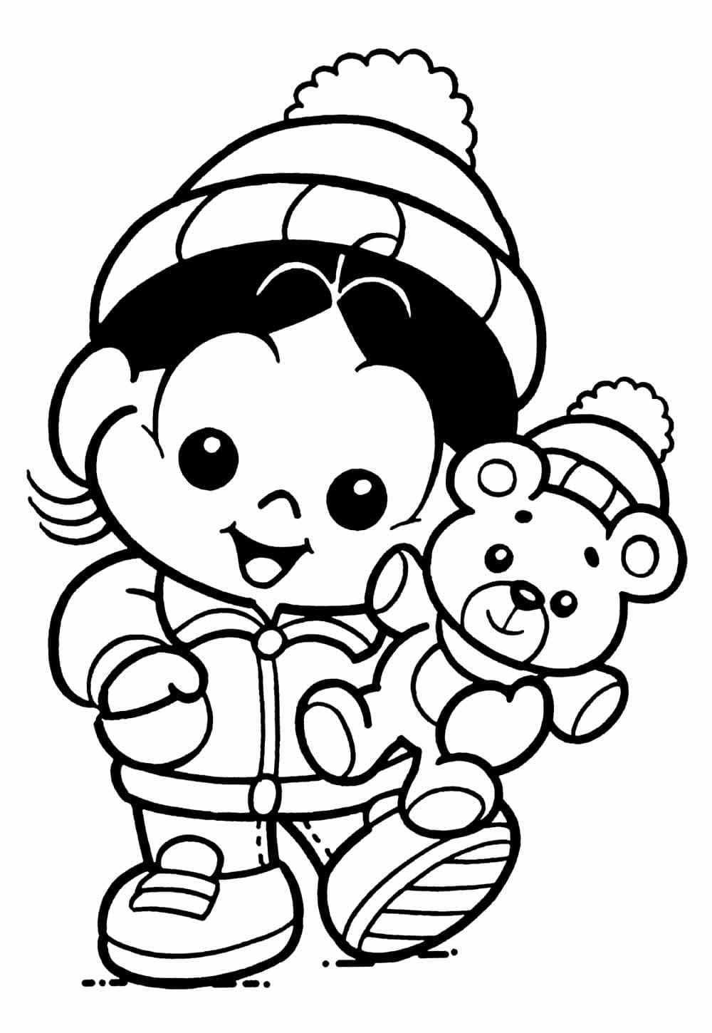 Desenho De Magali e Ursinho De pelúcia Para Colorir
