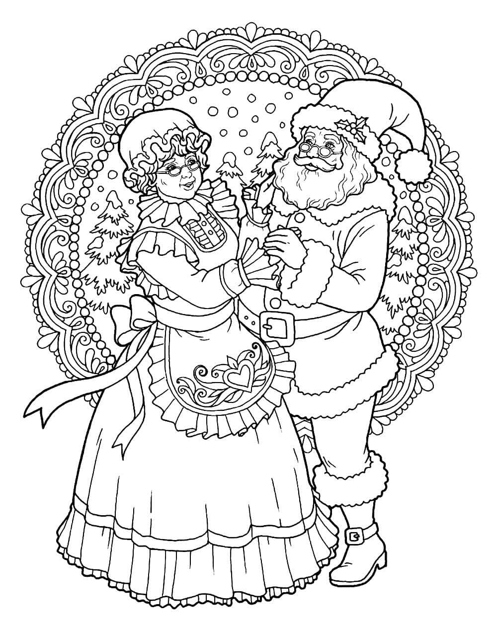 Desenho De mamãe Noel Com Papai Noel Para Colorir