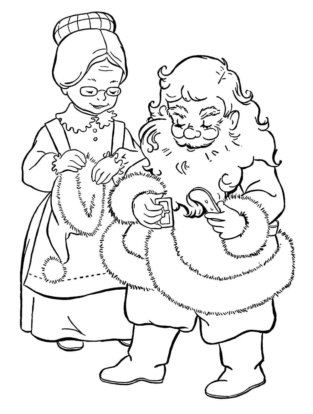 Desenho De mamãe Noel e Papai Noel Para Colorir