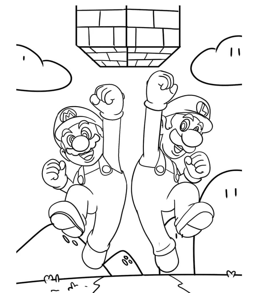 Desenho De mário e Luigi amigáveis Para Colorir