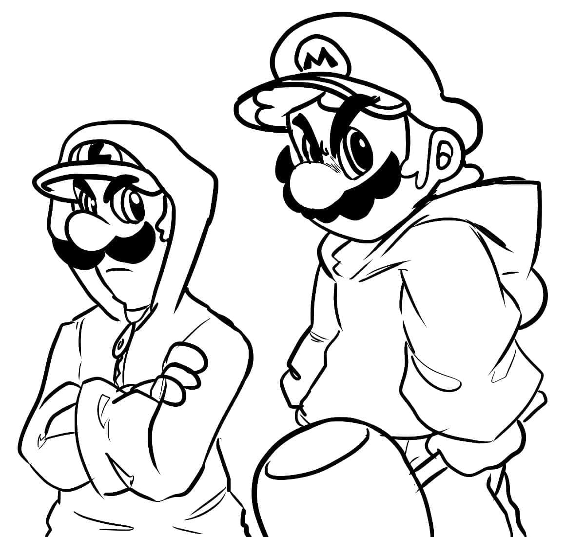 Desenho De mário e Luigi Bravos Para Colorir