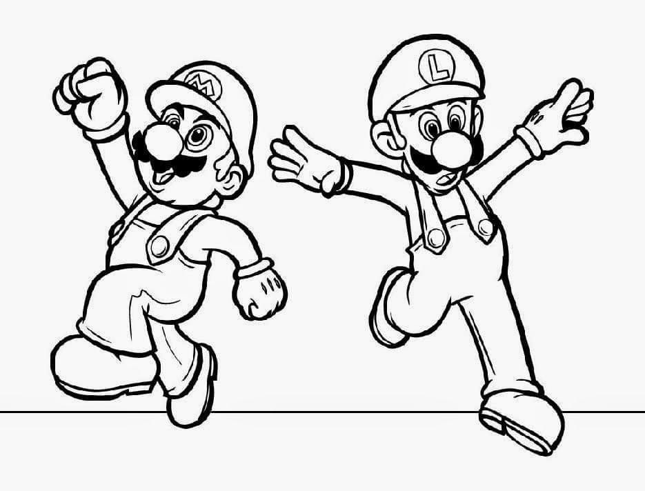 Desenho De mário e Luigi Imprimivel grátis Para Colorir