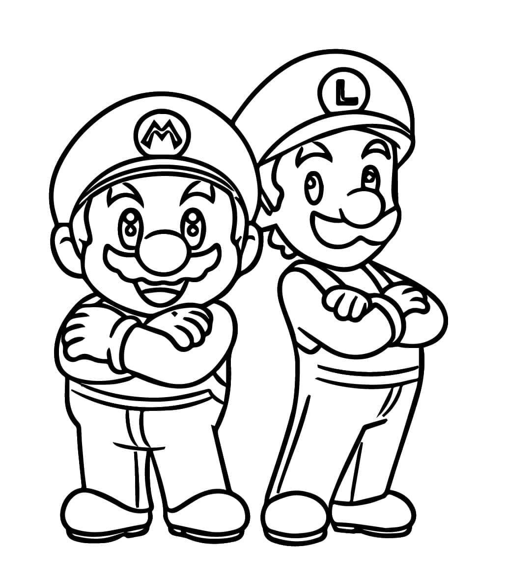 Desenho De mário e Luigi Para crianças Para Colorir