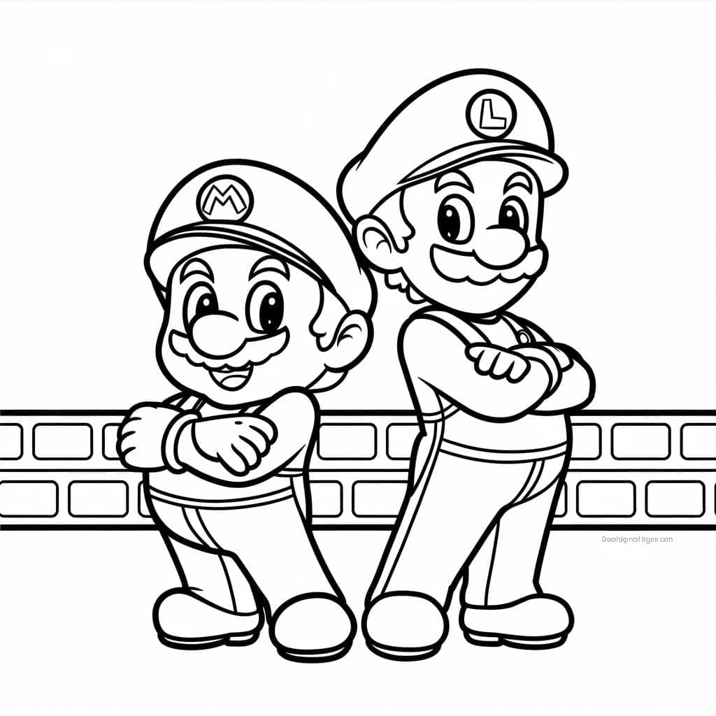 Desenho De mário e Luigi Muito Fofos Para Colorir