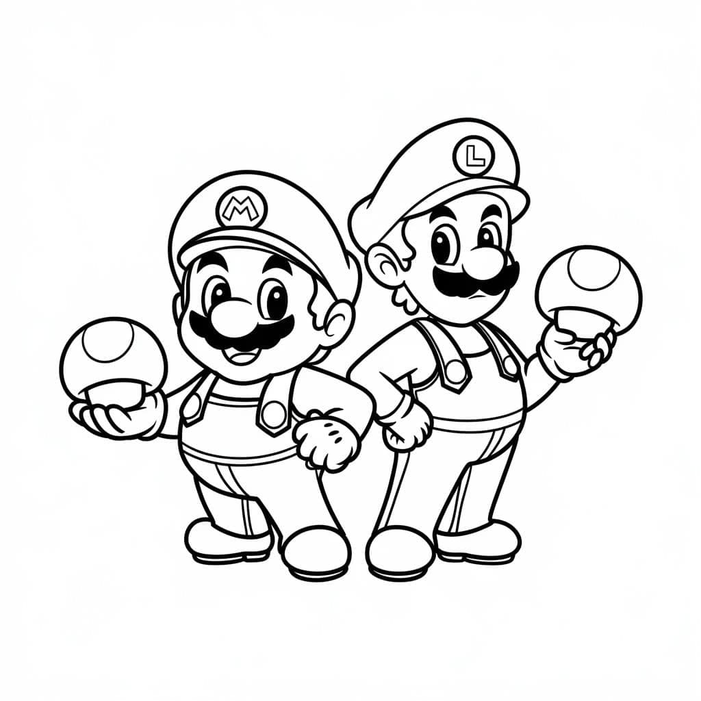 Desenho De Pequeno mário e Luigi Para Colorir