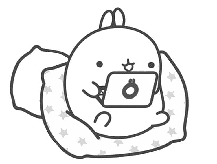 Desenho De Molang Com Laptop Para Colorir