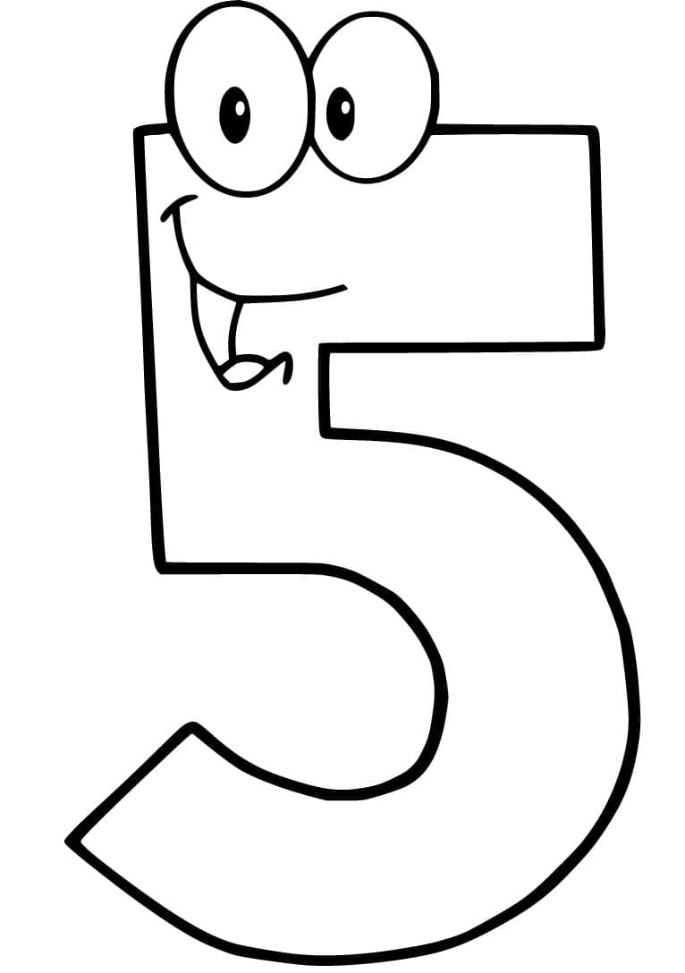 Desenho De número 5 engraçado Para Colorir