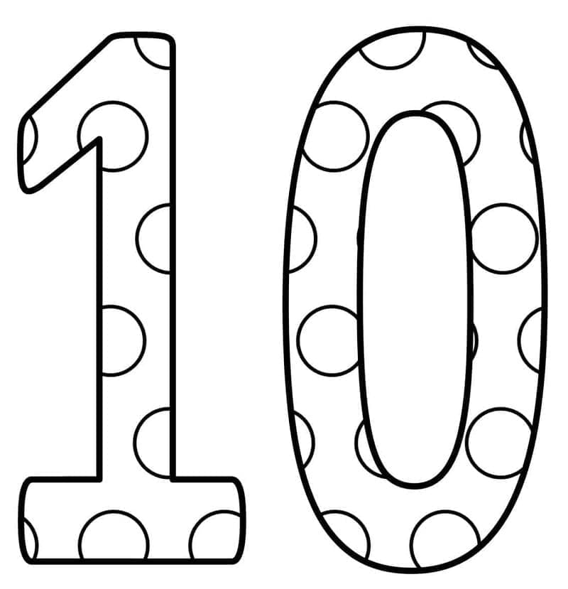 Desenho De número 10 adorável Para Colorir