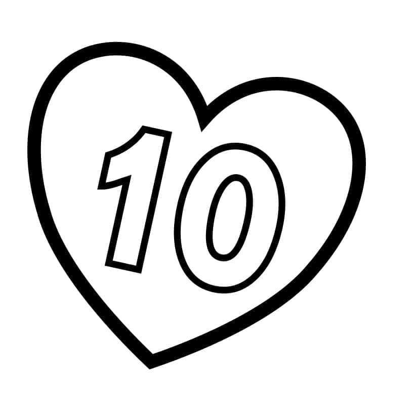 Desenho De número 10 No coração Para Colorir