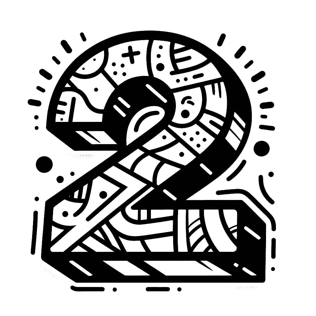 Desenho De número 2 3d Para Colorir