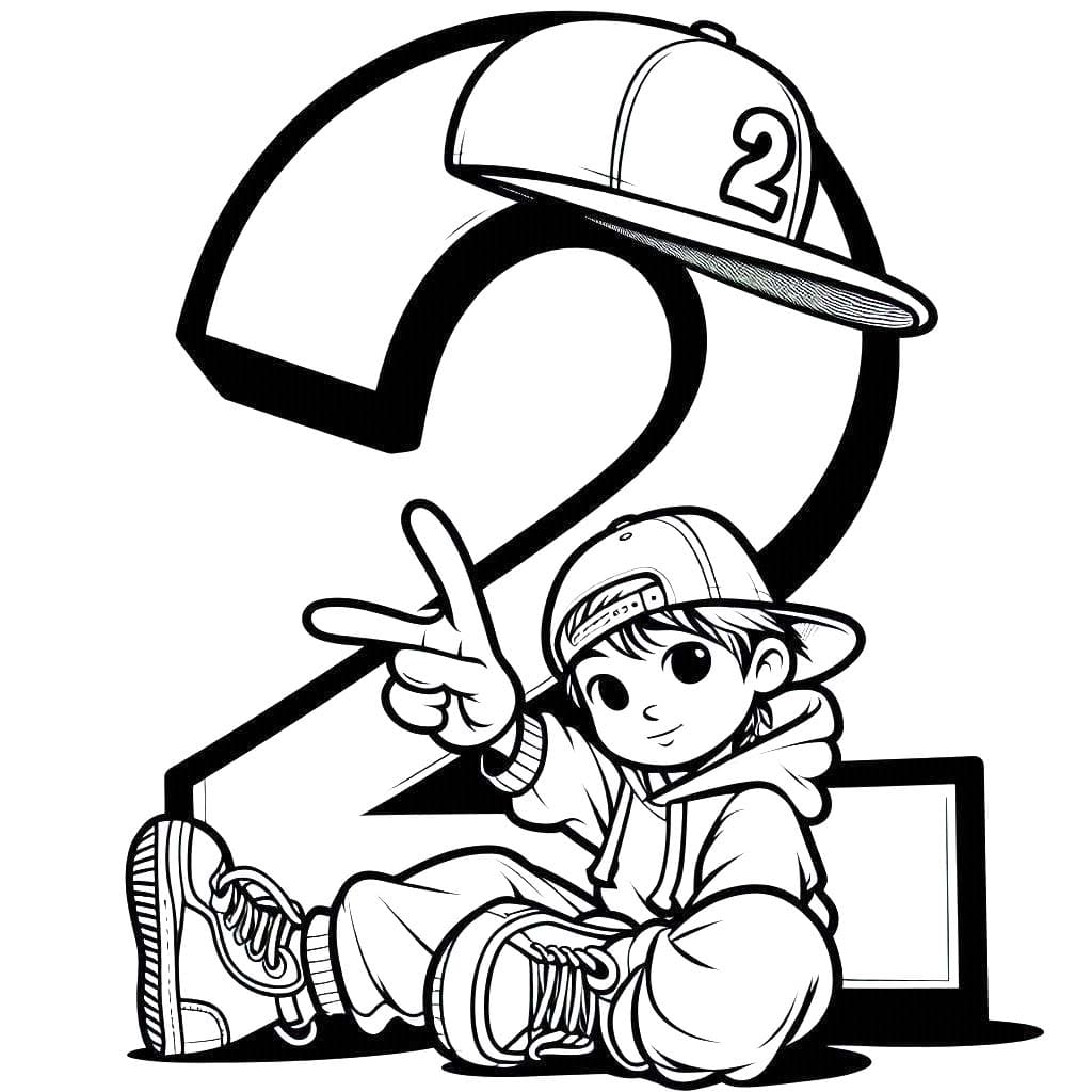 Desenho De número 2 e Menino Para Colorir