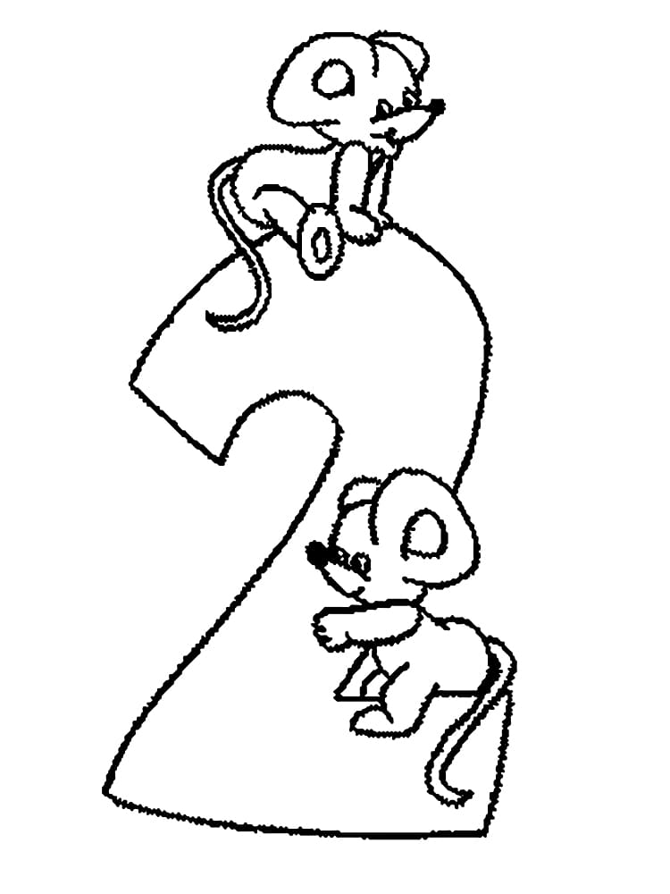 Desenho De número 2 e Ratos Para Colorir
