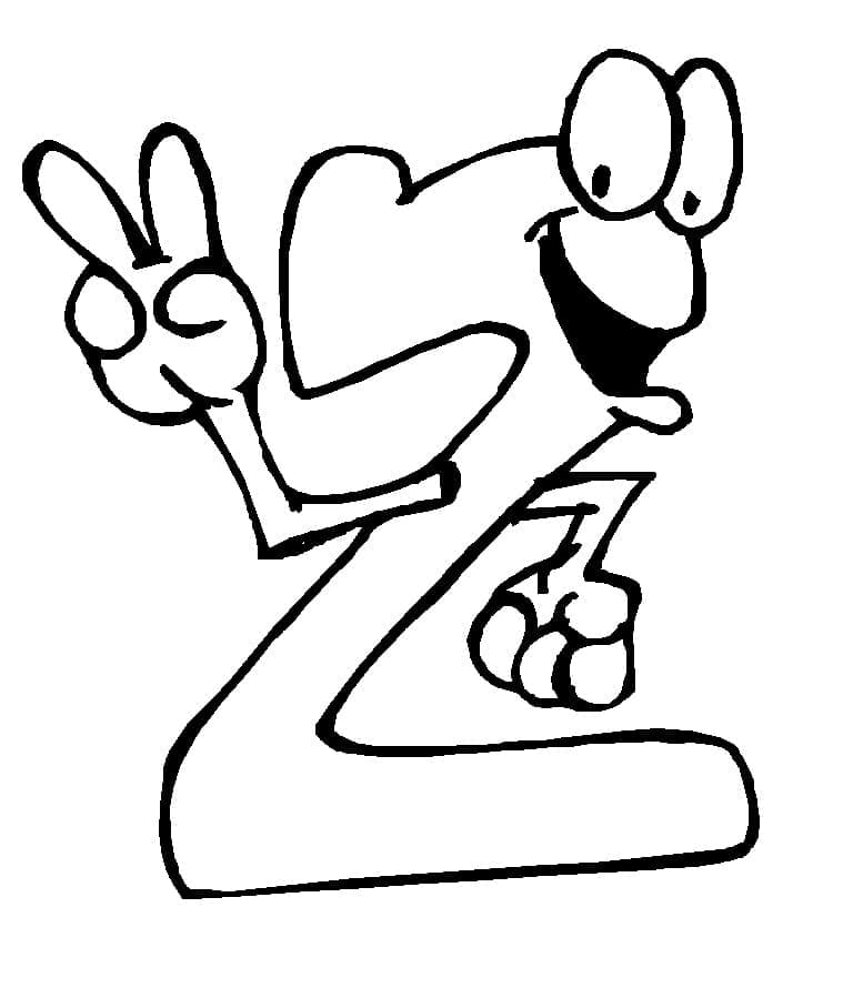 Desenho De número 2 engraçado Para Colorir
